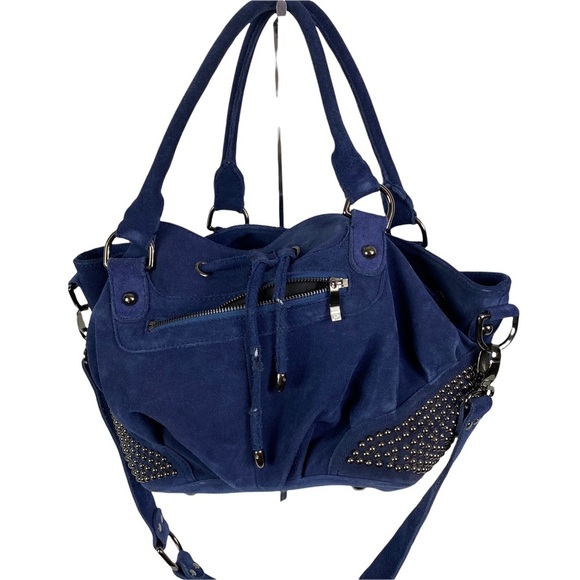 Tarah Smith Handbag Purse Tote Suede Studded Detail Blue - Picture 3 of 11